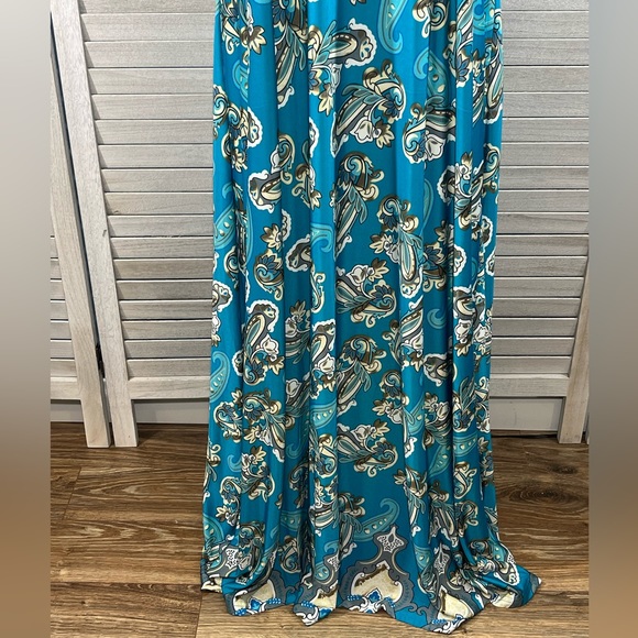 R&B COLLECTION Sleeveless Maxi Dress Teal Paisley Print-1X - Picture 3 of 4